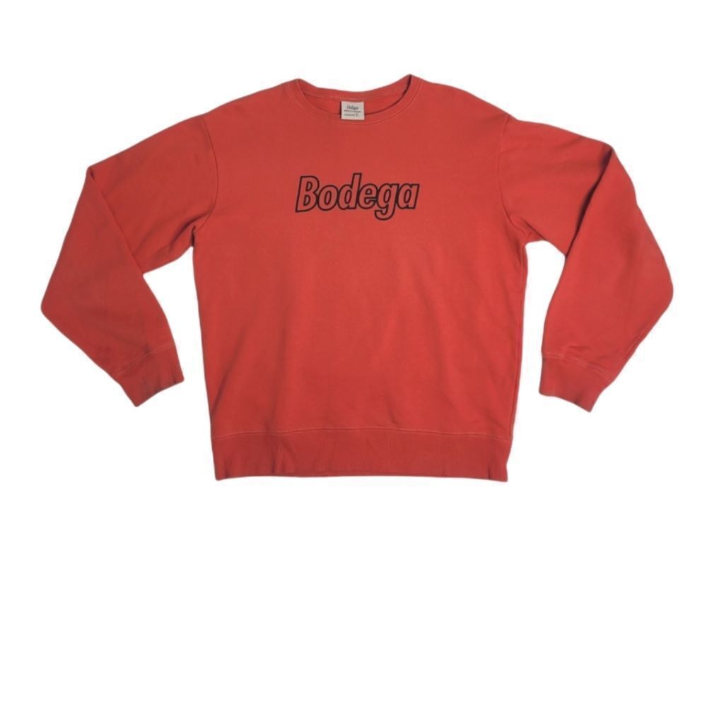 BODEGA sweatshirt spellout logo red long sleeve crew neck unisex L